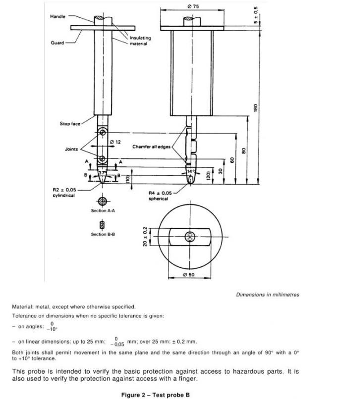 IEC 60335-1電化製品のテストのための標準的なテスト指のステンレス鋼の調査B 2