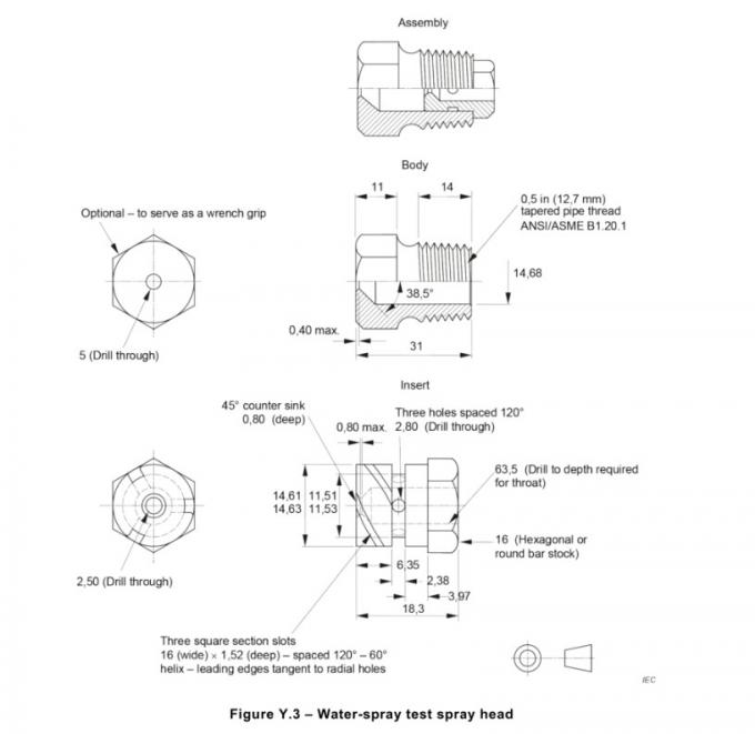 IEC 62368-1節Y.5.3水散水試験の器具ランプの手動制御のための5つのPsi 1